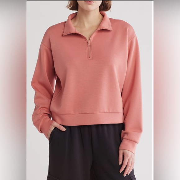 Zella Tops - Z by Zella Whisper Knit Quarter Zip Pink  Long Sleeve Pullover Top Shirt NWT XL
